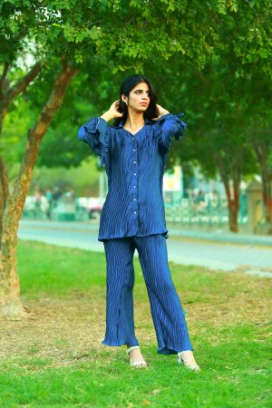 Becky Pleated Co ord set in Blue