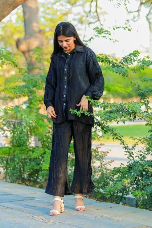 Becky Pleated Co ord Set in Black